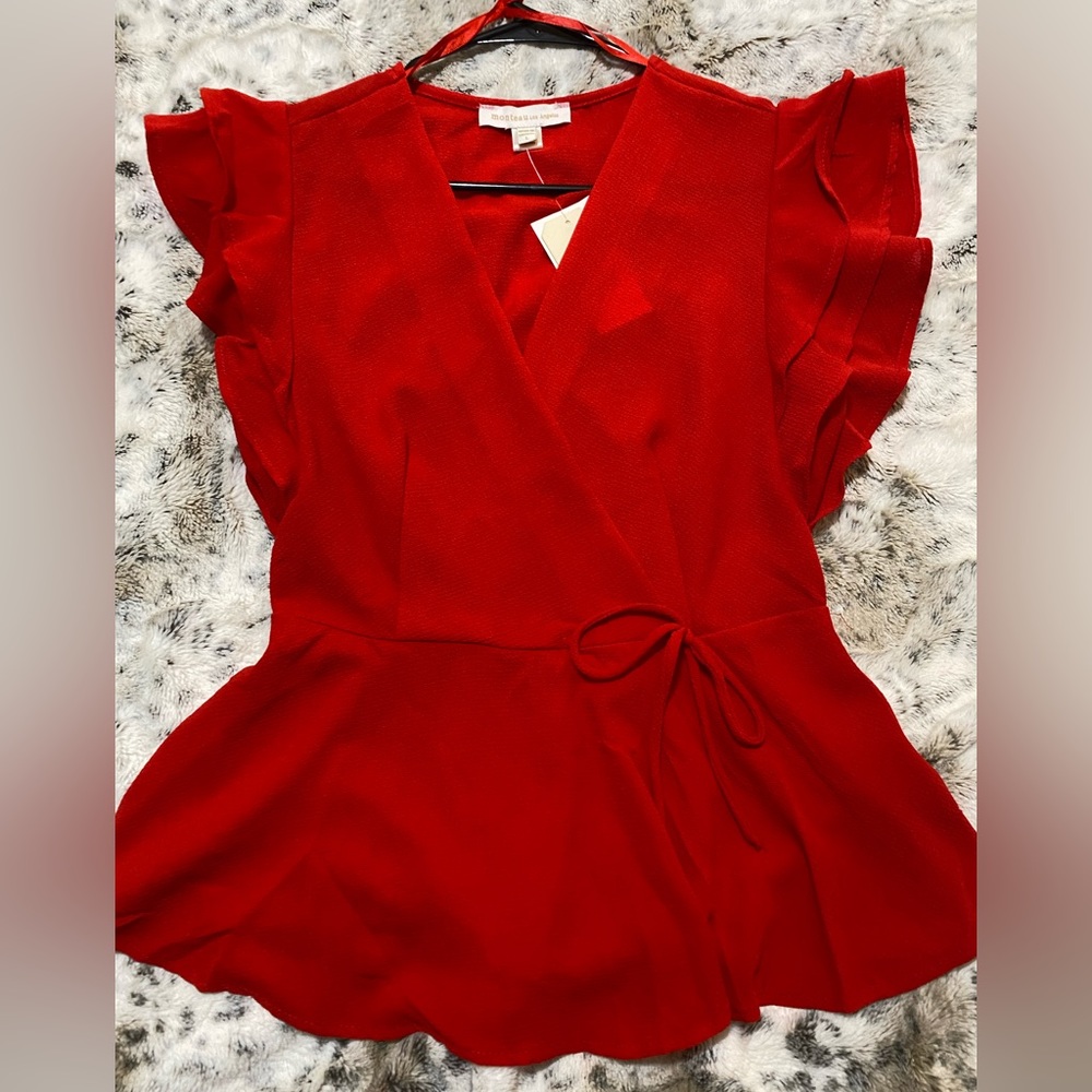 Elegant Red Wrap Blouse